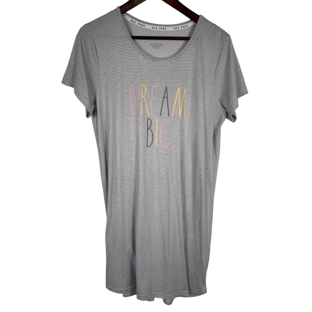 Rae Dunn Dream Big Short Sleeve Sleep Dress Women's Large Striped